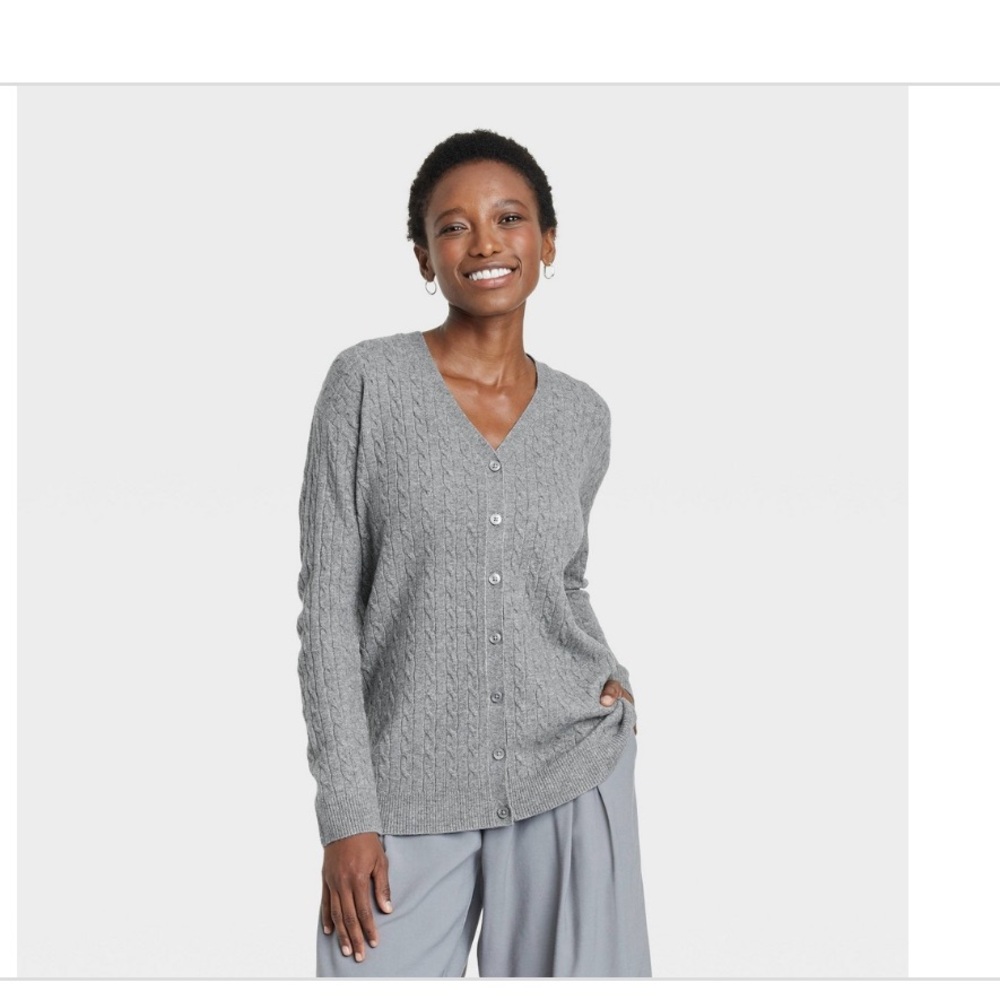 One A Day Dark Gray Button Down Sweater cashmere like v-neck 
Size Small New